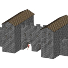 Reconstrucción de la Porta Praetoria (Puerta del Rey en la Edad Media) realizada por Ángel Morillo. Era la más grande del campamento romano. Han aparecido restos en el tramo Cardiles-Platerías. MORILLO