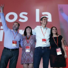 Pedro Sánchez, junto a sus principales colaboradores, este sábado en la inauguración del congreso del PSOE.
