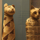 Imagen de dos momias egipcias de gatos.