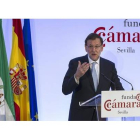 El presidente del Gobierno, Mariano Rajoy, interviene en la reunión que han mantenido en Sevilla con empresarios andaluces hoy