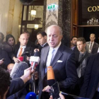 El ministro francés de Exteriores, Laurent Fabius, comparece ante la prensa en Viena.