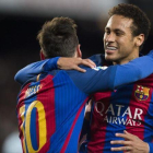 Messi y Neymar celebrando el primer gol del argentino al Celta en el Camp Nou.
