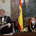 El presidente del CGPJ y del TS realizó su discurso ante Felipe VI en la sede del Supremo. EMILIO NARANJO