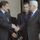 El presidente Sarkozy se reunió ayer con su homólogo palestino, Mahmud Abás.
