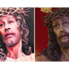 La imagen del Cristo Despojado con la cara de Danierl (izquierda) y la original.