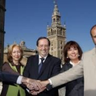 Narbona y el ministro portugués, con los consejeros de Castilla-La Mancha, Andalucía y Extremadura