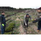 Vecinos de la pedanía ponferradina que se encontraban en paro, ayer trabajando en la subida de Montearenas junto a la N-VI