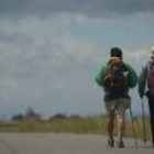 Peregrinos caminando por la vía alternativa a la N-120, en dirección a Villar de Mazarife