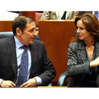 Antonio Sáez conversa con Silvia Clemente, en un momento del Pleno de ayer.