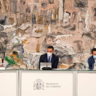 Carmen Calvo, Pedro Sánchez y Pablo Iglesias, ayer en el Consejo de Ministros. BORJA PUIG DE LA BELLACASA