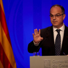 El conseller de Presidencia y portavoz de la Generalitat, Jordi Turull, durante la habitual rueda de prensa después de la reunión semanal del gobierno catalán.