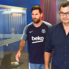 Leo Messi en su vuelta al trabajo en Barcelona.
