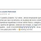 Captura del mensaje de Facebook de Nuria Losada Natividad.
