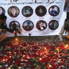 Homenaje en Kabul por los nueve periodistas que murieron en un atentado suicida en abril de 2018.