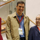Idoia Mendia, líder del PSE, Pedro Sánchez y Miquel Iceta, este sábado en Bilbao.