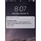 Captura de la pantalla del móvil de un ciudadano de Hawai en la que se lee el mensaje posteriormente desmentido.