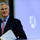 Barnier, presenta el borrador de tratado, en una rueda de prensa, este miércoles, 28 de febrero.