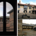 A la izquierda, Residencia de Estudiantes. A la derecha, el patio de la casa de Sierra Pambley en Hospital y el patio de la cas de Sierra Pambley en Villablino.