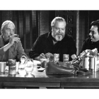 Foto mítica de los directores John Huston, Orson Welles y Peter Bogdanovich .