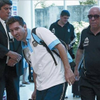 Messi, ayer, a su llegada a la ciudad paraguaya de Asunción.