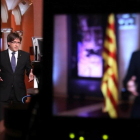 El 'president' Carles Puigdemont durante el mensaje institucional con motivo de la Diada.