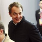 José Luis Rodríguez Zapatero, a su salida de la reunión de la UE, esta madrugada, en Bruselas.