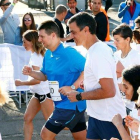 Pedro Sánchez, durante la carrera por el centro  de Madrid.