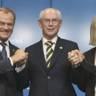 Donald Tusk, el presidente del Consejo Europeo, Van Rompuy, y Federica Mogherini.