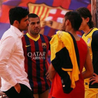 Diego Costa, Dani Alves, Neymar y Filipe Luis, al término del partido.