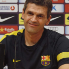 El entrenador del Barça, Tito Vilanova, durante la rueda de prensa .