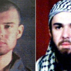 John Walker Lindh tras ser capturado en Afganistán. La imagen de la derecha es del 6 de febrero del 2002 y la de la izquierda de cinco días después.