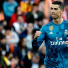 Cristiano Ronaldo celebra su primer gol ante el Valencia.