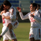 Los jugadores culturalistas celebran uno de los cuatro goles marcados a los vallisoletanos. JESÚS