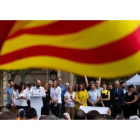 El vicepresidente de Omnium Cultural, Marcel Mauri, interviene en un acto ante el Tribunal Superior de Justicia de Cataluña en protesta por la sentencia del procés. ENRIC FONTCUBERTA