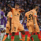 El defensa argentino del Atlético Nahuel Molina celebra su gol. R. G.