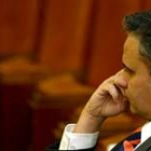 El secretario general de la UPL, Joaquín Otero, ayer, en el debate en las Cortes