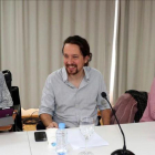 Pablo Iglesias, entre Pablo Echenique e Irene Montero, en el Consejo Ciudadano de Podemos.