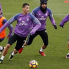 Lucas Vázquez, Ronaldo, Benzema e Isco durante el partidillo de este viernes en Valdebebas.