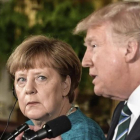 Donald Trump y Angela Merkel en la rueda de prensa posterior a su reunión en la Casa Blanca.
