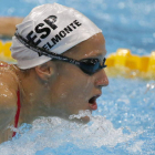 La nadadora española Mireia Belmonte, durante su entrenamiento de ayer en Londres.