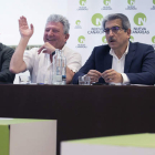 Antonio Morales, Pedro Quevedo, el presidente, Román Rodríguez y Carmen Hernández, tras la Ejecutiva Nacional de NC. QUIQUE CURBELO