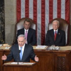 El primer ministro israelí, Binyamin Netanyahu, en su discurso ante el Congreso de EEUU.