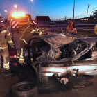 Accidente con tres muertos ocurrido en la autopista AP-9, en Vigo, el mes pesado.