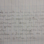 La cuartilla en la que un niño acosado en el colegio de los Maristas escribió un rap con su acoso.