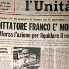 La portada de L'Unità sobre la muerte de Franco el día 20 de noviembre de 1975.