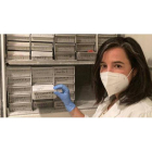 Ana Cuesta, coordinadora del Banco de Tejidos Neurológicos del Hospital de León, con las muestras congeladas. DL