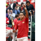 David Ferrer celebra un punto durante su partido contra el suizo Wawrinka.