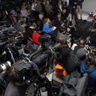 Carles Puigdemont, en la rueda de prensa de Berlín del 7 deabril, al día siguiente de salir de la prisión de Neumünster.