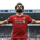 Mohamed Salah celebrando un gol con el Liverpool