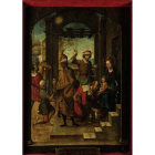 Izquierda, talla de Santa Catalina que subastó Balclis; arriba, ‘La adoración de los Reyes magos’, del Maestro de Astorga; debajo, ‘Fausto’, de Eduardo Arroyo. DL